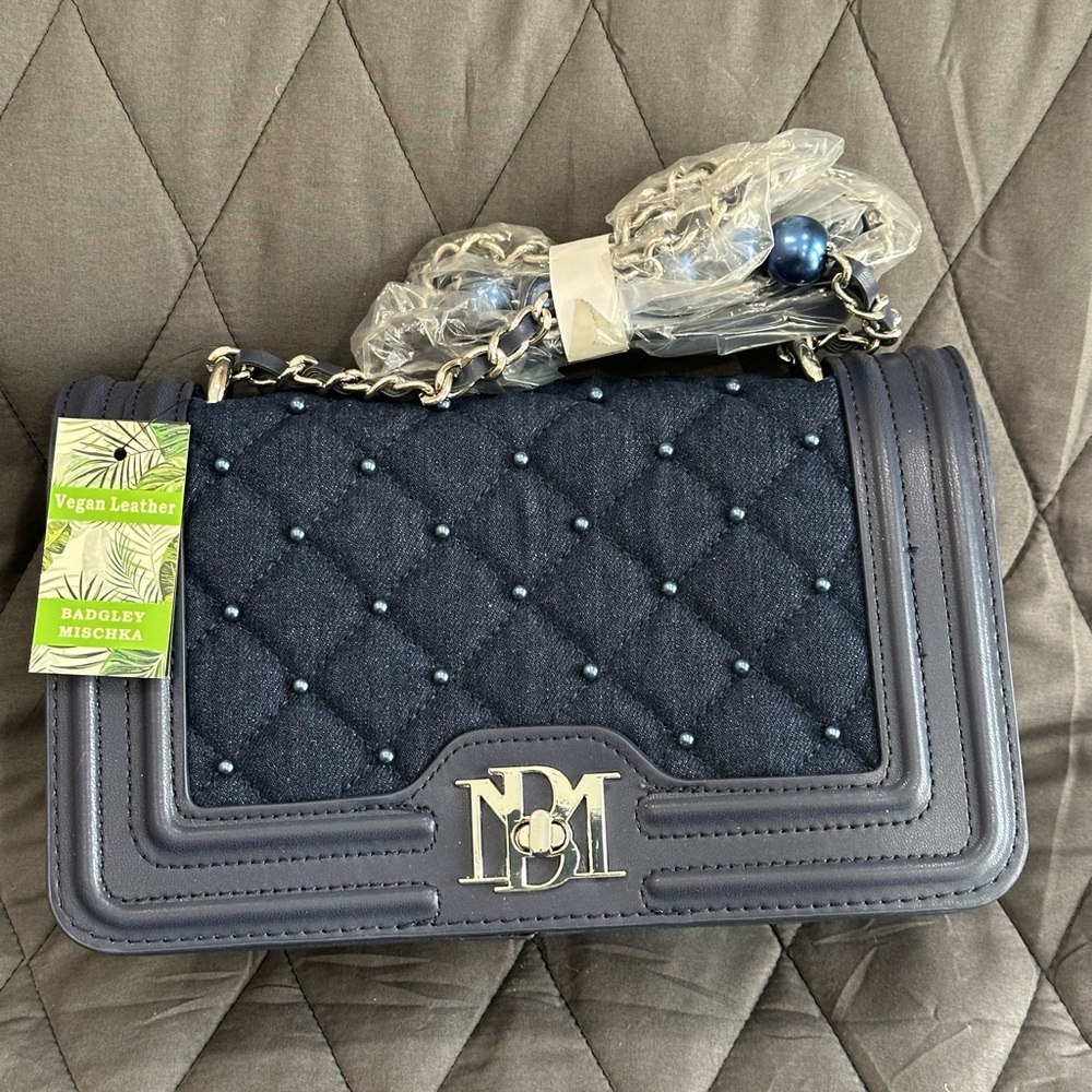 Badgley Mischka Navy Quilted Shoulder Bag